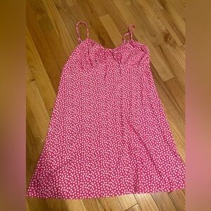 Pink and white flower print dress with thin straps